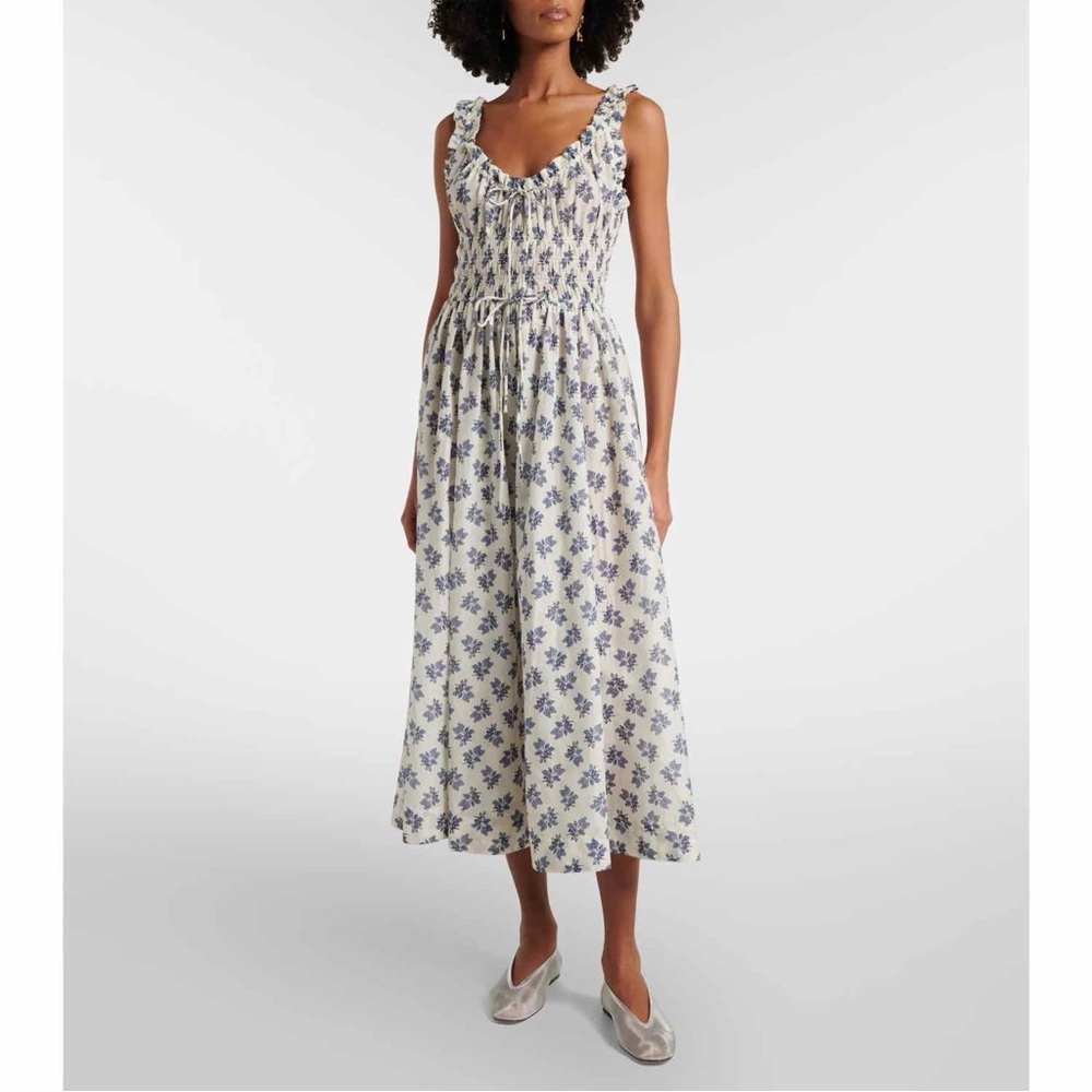 NWT Doen Emmaretta Cotton Voile Midi Dress in Cream Pomegranate Size XS